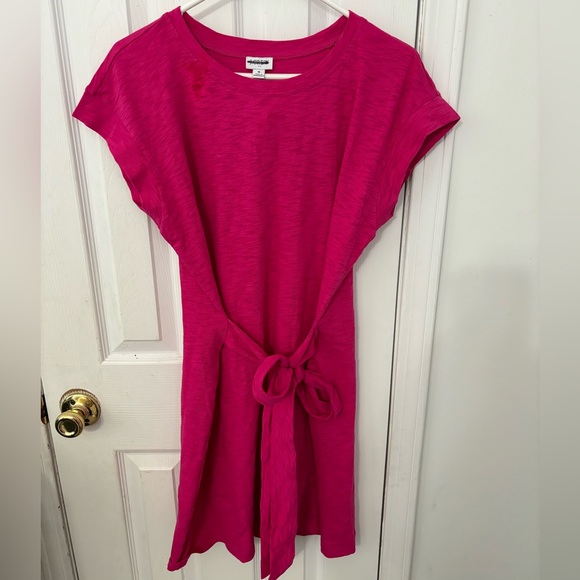 J Crew T Shirt Dress Womens Medium Tie Waist Mini Cap Sleeves Dolman Cotton - Picture 3 of 5